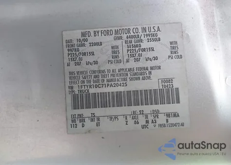 2001 Ford Ranger Xl/Xlt z USA, uszkodzony, nr VIN 1FTYR10C71PA20425